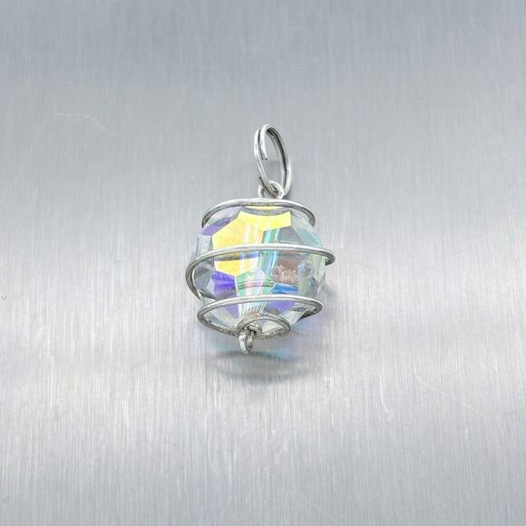 Vintage Silver Tone Wire Wrapped Aurora Borealis Crystal Pendant - Picture 1 of 5